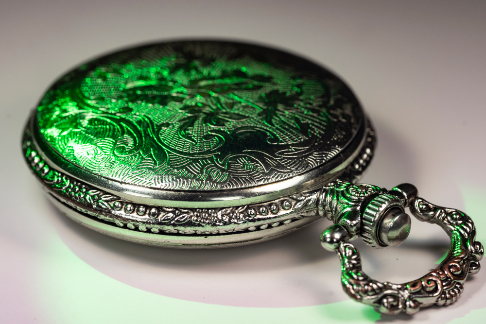 Creative macro photography lighting tutorial green pocket watch